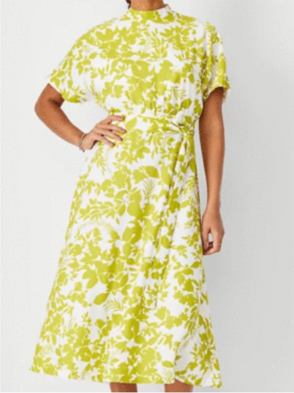 Ann Taylor Lime Green and White Floral Midi Dress